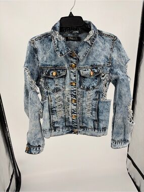 Thrill Distressed Acid-Wash Denim Jacket - Blue